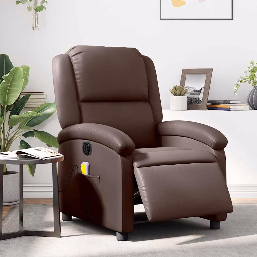 Poltrona Massaggiante Elettrica vidaXL in Similpelle Marrone con Braccioli e Design Moderno – 1
