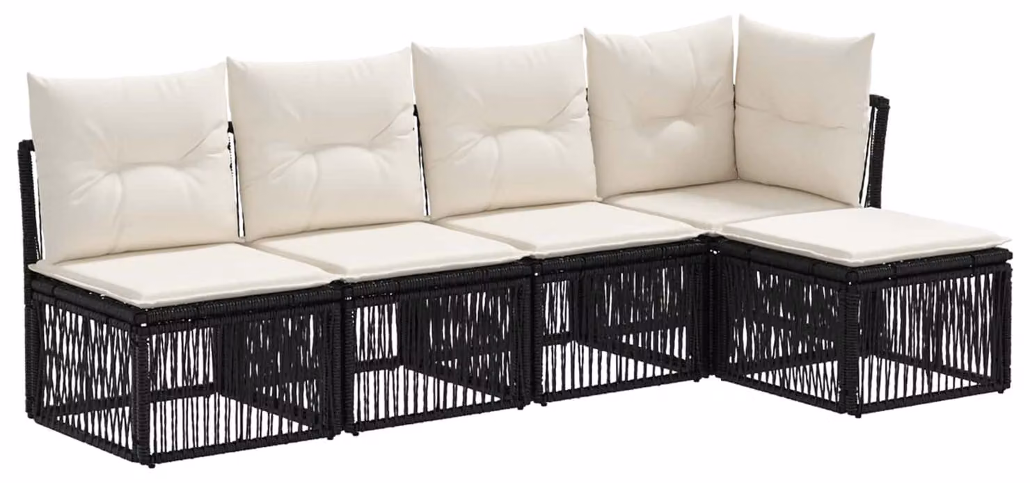 Set da giardino composto da 5 pezzi, colore nero, realizzato in rattan sintetico