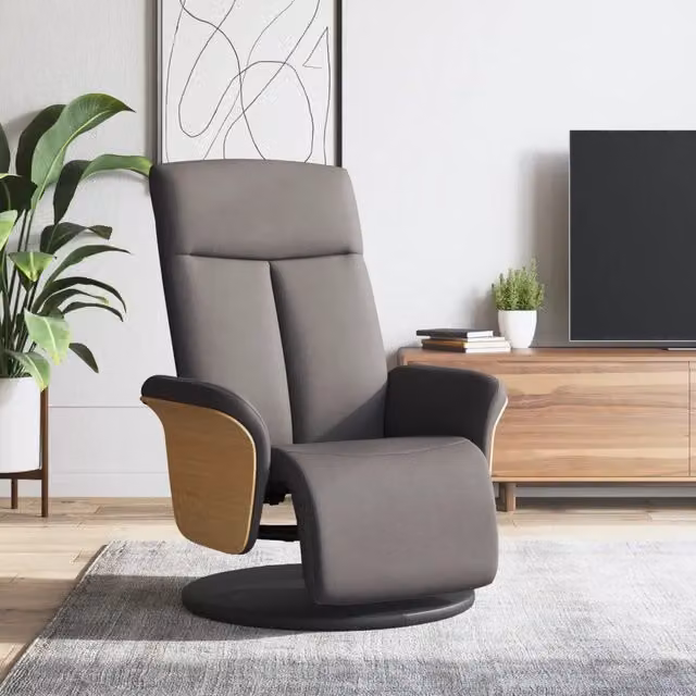Poltrona Reclinabile con Poggiapiedi e Base Girevole 360 Design Moderno in Tessuto Beige e Grigio