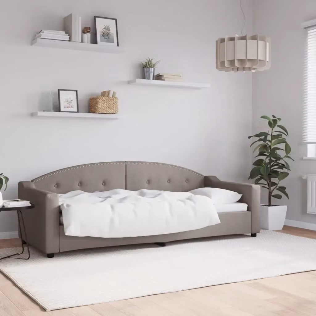 Letto singolo da giorno DESIGN IN in tessuto color tortora con struttura imbottita L 80 x P 200 cm – 2