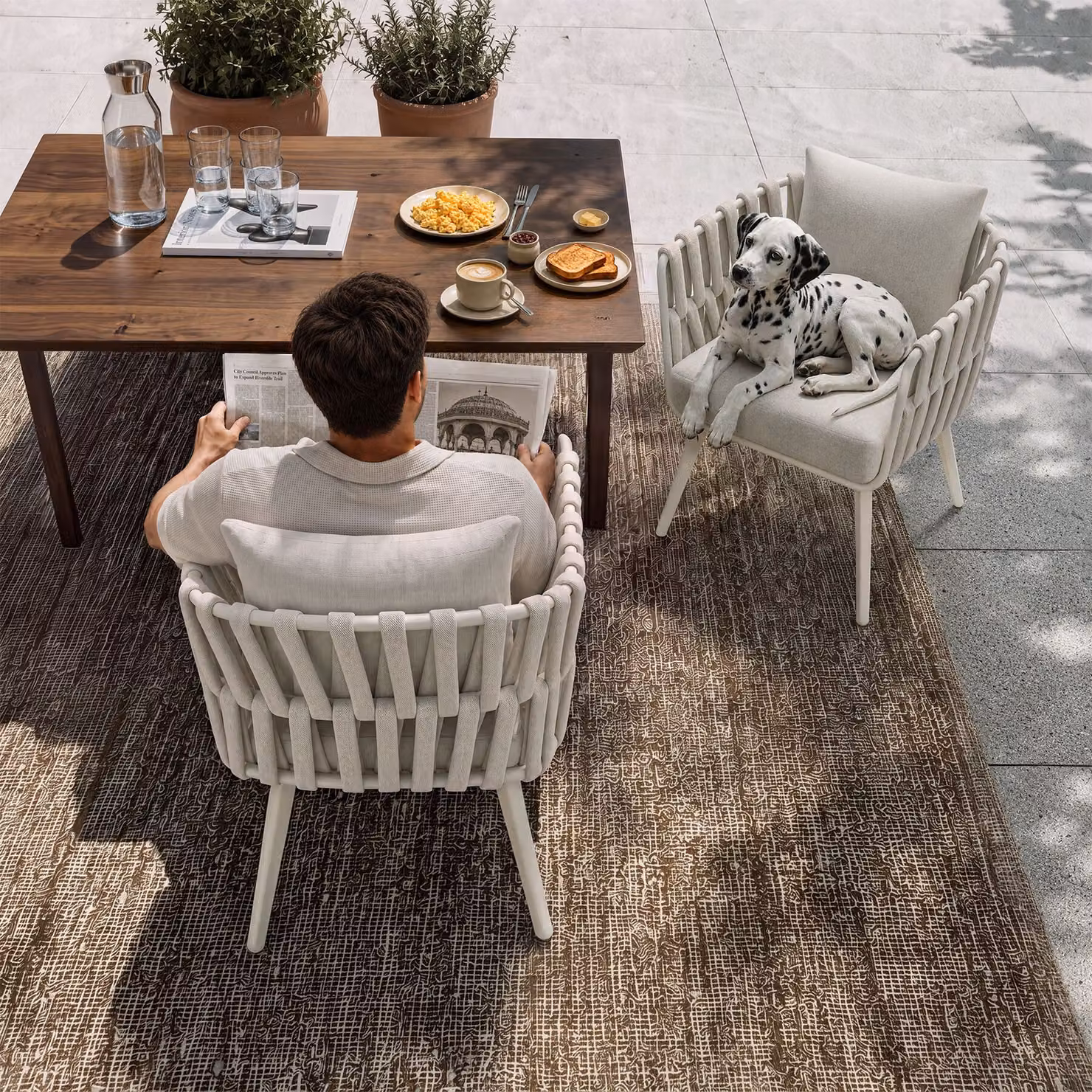 Sedia da esterno Lugano TecTake con design Rope e struttura in alluminio verniciato a polvere, beige, con cuscini inclusi – 3