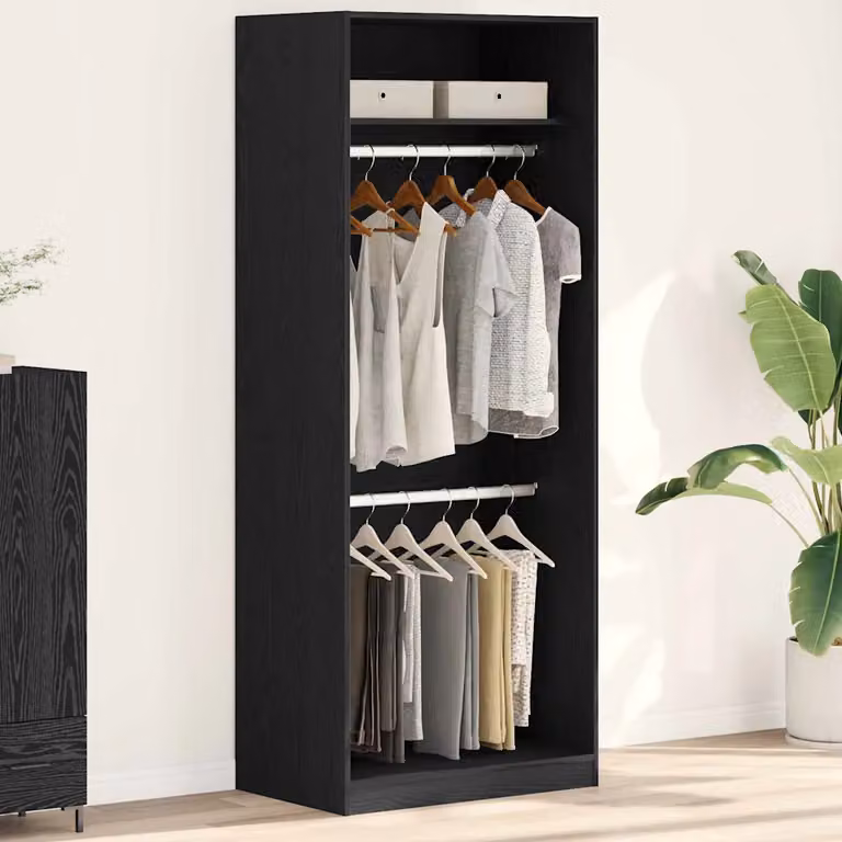 vidaXL Guardaroba Rovere Nero e Marrone in MDF con Ripiani e Appendiabiti L/P/H: 80 x 50 x 200 cm