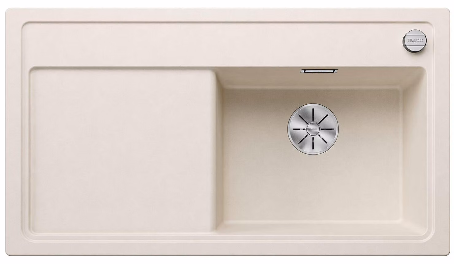 Lavello Zenar 5 S, Silgranit color bianco opaco, vasca a destra, dimensioni 91,5x61,6 cm