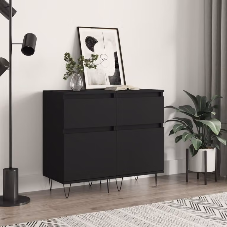 Set di 2 credenze moderne vidaXL in legno multistrato e metallo, colore nero opaco, L 40 cm x P 35 cm x H 70 cm