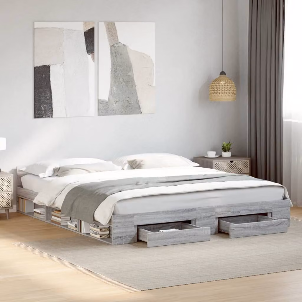 vidaXL Giroletto con Cassetti in Legno Multistrato Grigio 200x200 cm – 1