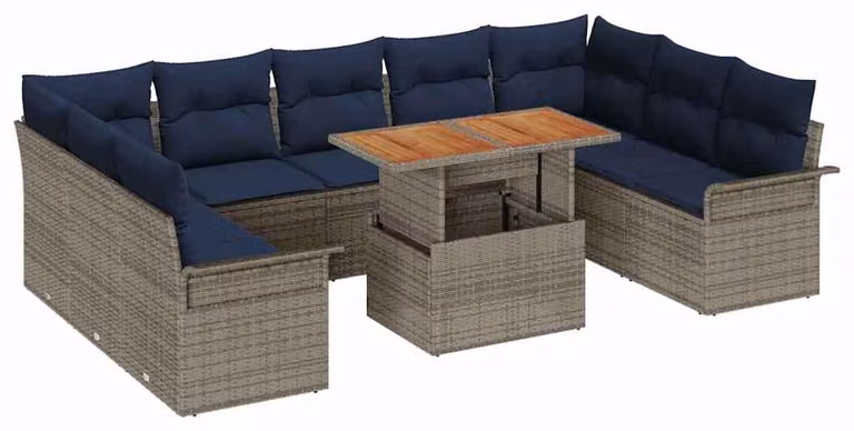 Set Divano da Giardino 10 pcs Grigio Poly Rattan