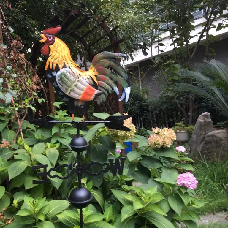 Banderuola in metallo, a forma di gallo, banderuola, recinzioni da giardino, palo, tettoie, decorazione, ornamento colorato