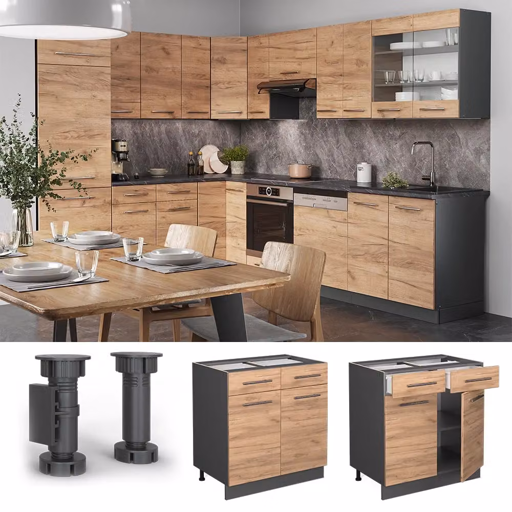 Mobiletto base per cucina Vicco Fame-Line Rovere dorato e Antracite L: 80 cm, H: 82 cm, P: 51,6 cm – 2