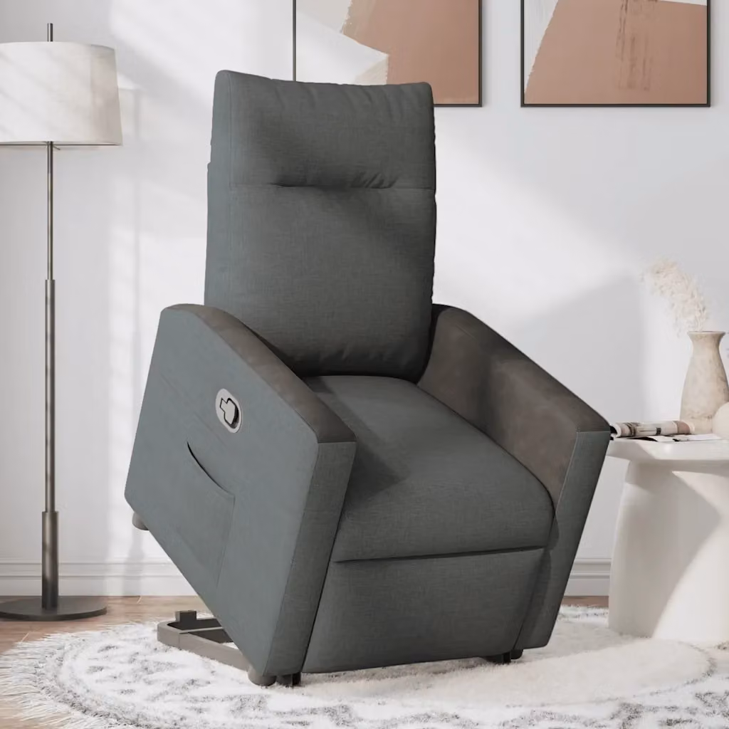 Poltrona Alzapersona Reclinabile vidaXL con Assistenza Elettrica in Tessuto Grigio e Nero – 2