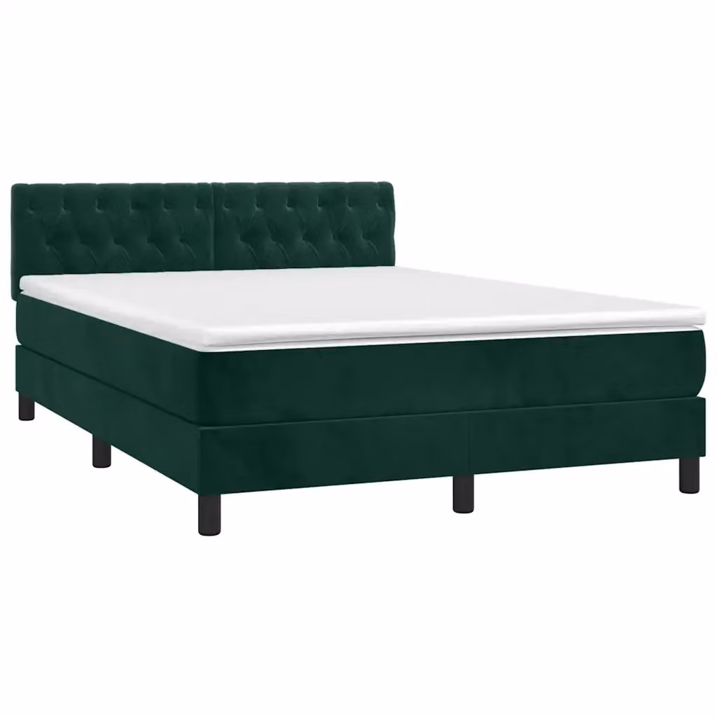 Letto a Molle con Materasso e LED vidaXL in Velluto Verde Scuro, L/P/H: 140 x 190 cm – 2