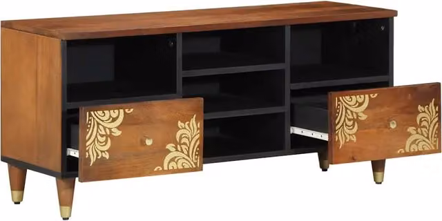 Mobile TV moderno DESIGN IN in legno color marrone e oro con cassetto, L: 100 cm, P: 33 cm, H: 46 cm – 1