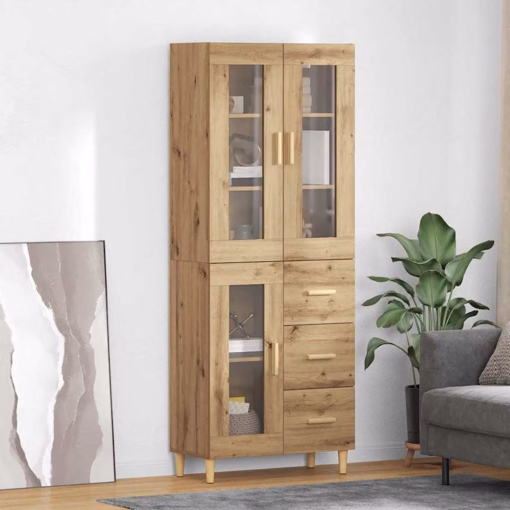 Credenza moderna vidaXL in legno rovere marrone con ante in vetro e ripiani interni L/P/H: 69,5 x 34 x 180 cm