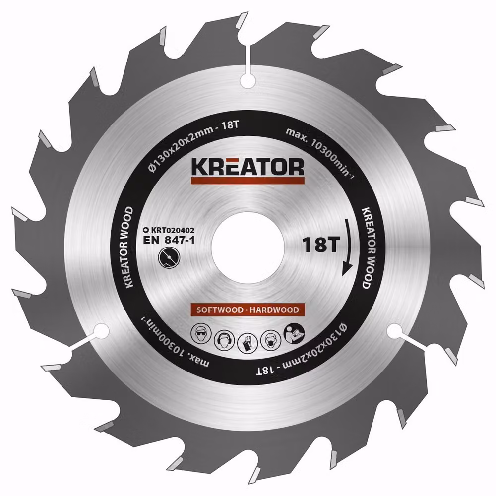 Lama circolare Ø 130 x 20 x 2 mm 18 denti Lama per legno + 4 anelli di riduzione