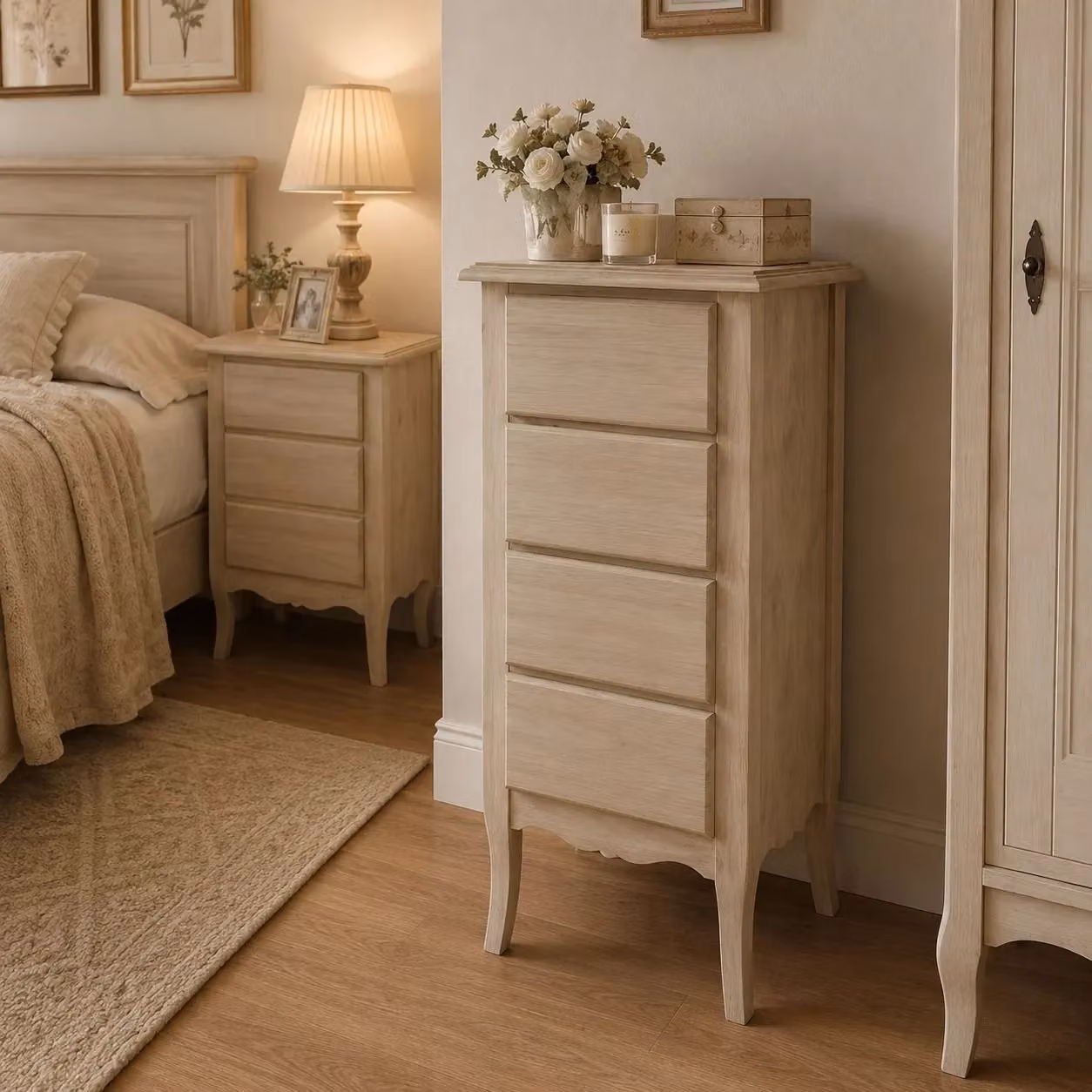 Cassettiera classica con 4 cassetti in legno grezzo Mobili 2G L/P/H: 38 x 25 x 86 cm – 2
