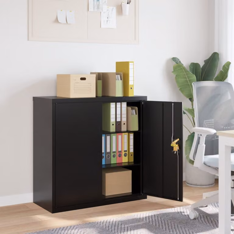 Armadio Classificatore vidaXL in Metallo Nero con Ante a Battente e Serratura L: 90 cm, P: 40 cm, H: 90 cm
