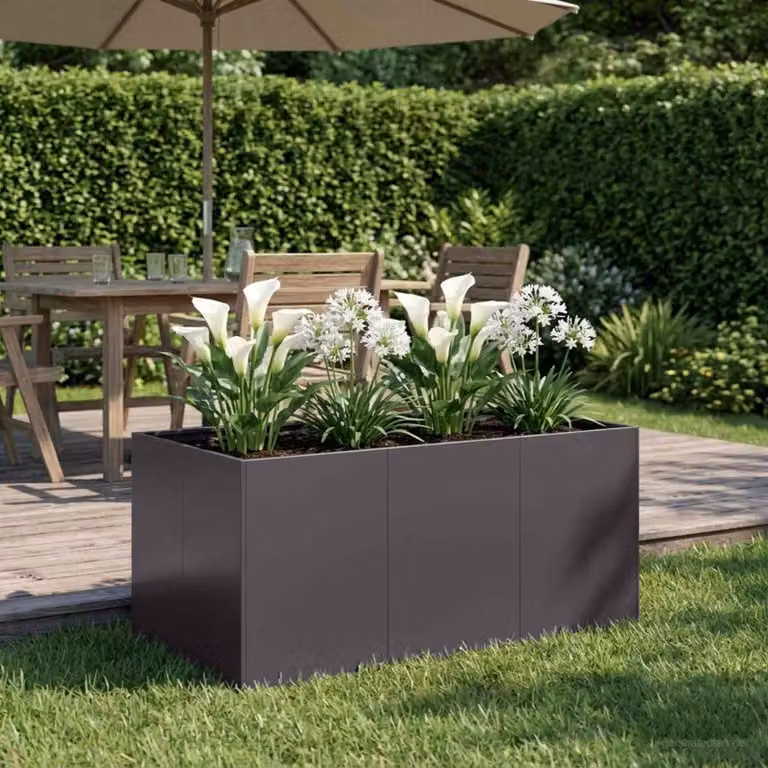 vidaXL Vaso da giardino in metallo Nero e Antracite L: 120 cm, P: 80 cm, H: 60 cm