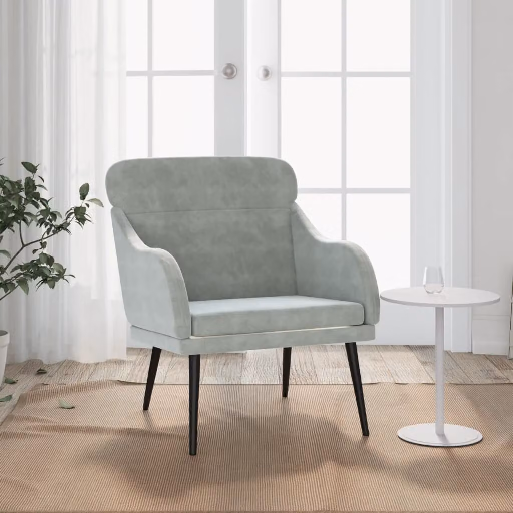 Poltrona moderna vidaXL in velluto grigio con braccioli e struttura in metallo L: 63 cm, P: 76 cm, H: 80 cm