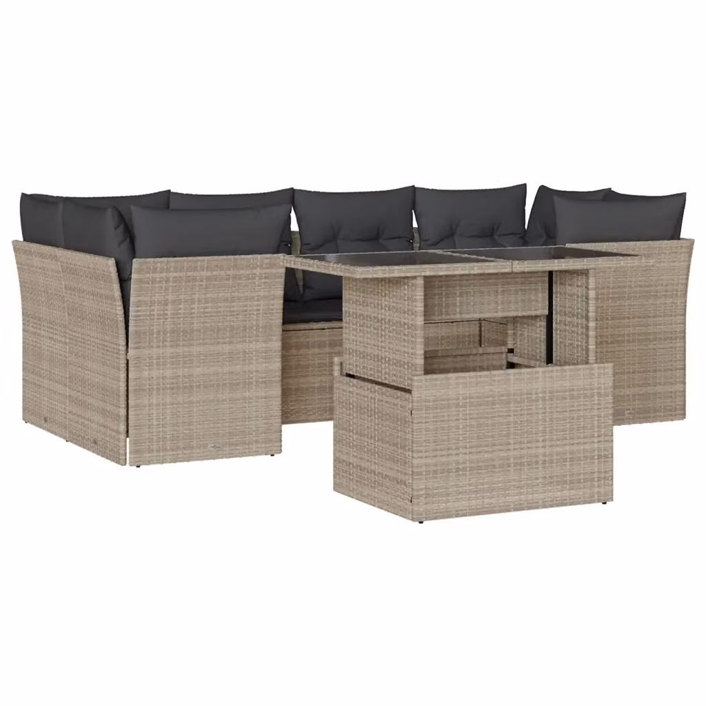 Set da giardino vidaXL in polyrattan 7 pezzi con cuscini grigio antracite e tavolino in vetro – 2