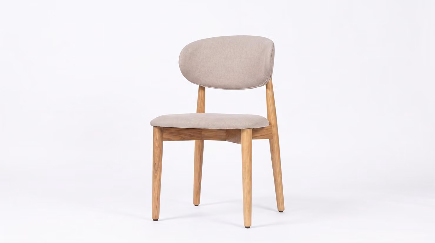 Sedia da pranzo moderna, color beige, in legno e tessuto, dal design elegante e di prestigio