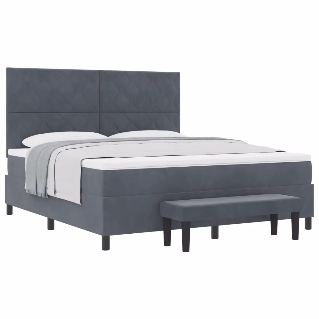 Letto matrimoniale moderno vidaXL in velluto grigio con testiera e struttura imbottita L: 180 cm, P: 200 cm, H: 128 cm – 2