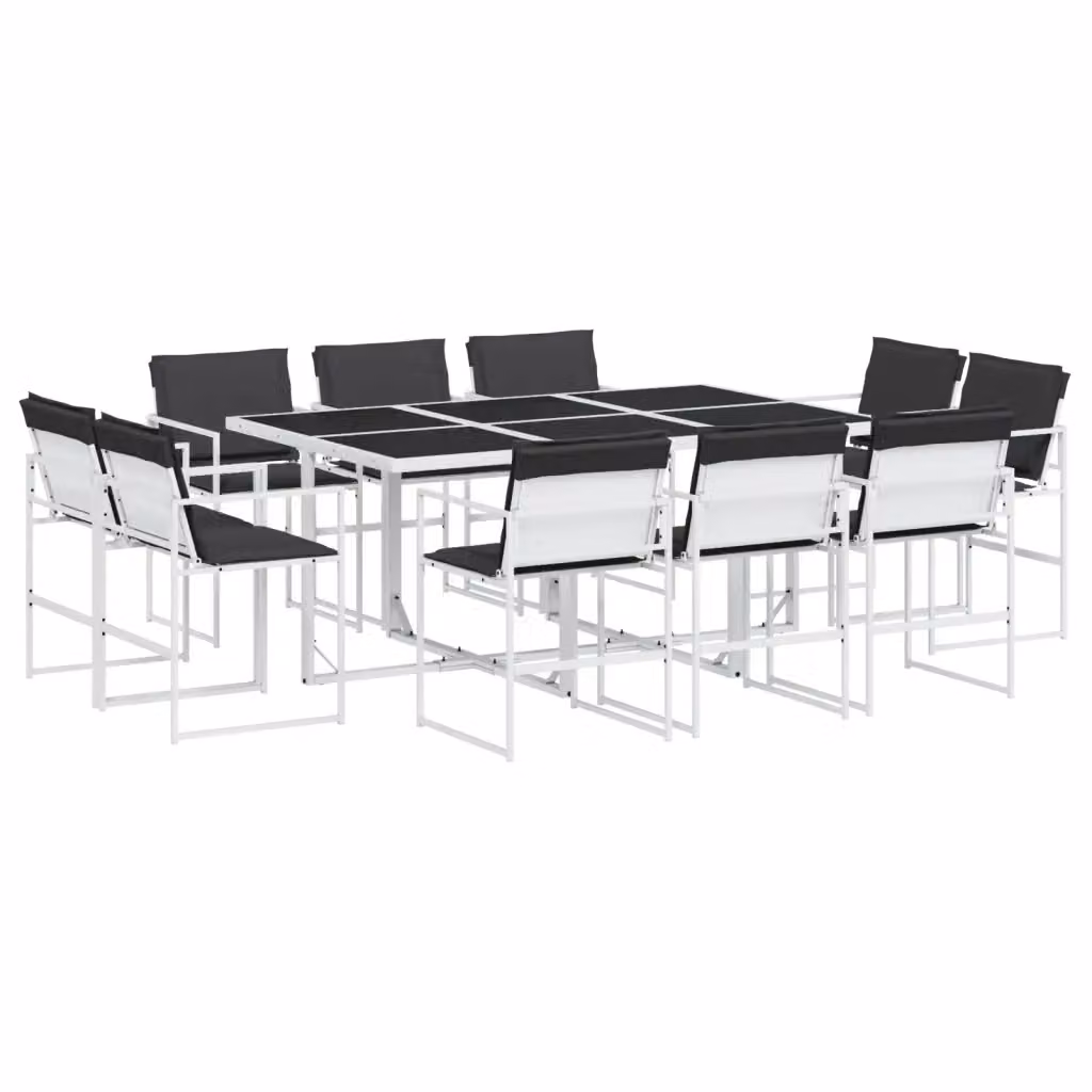 Set da Pranzo da Giardino vidaXL 11 pz in Acciaio Verniciato con Piano in Vetro Bianco e Antracite – 2