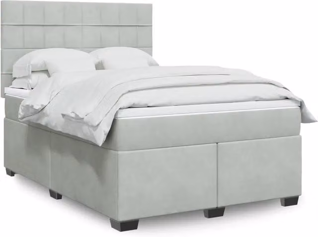 Letto Ibrido vidaXL con Materasso a Molle in Velluto Grigio e Bianco L/P/H: 140 x 190 cm