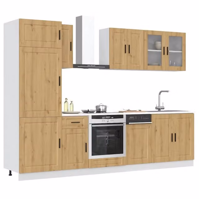 Set di mobili da cucina moderno vidaXL in legno e vetro marrone con ante in vetro e ripiani interni L/P/H: 80,0 x 46,0 x 81,5 cm