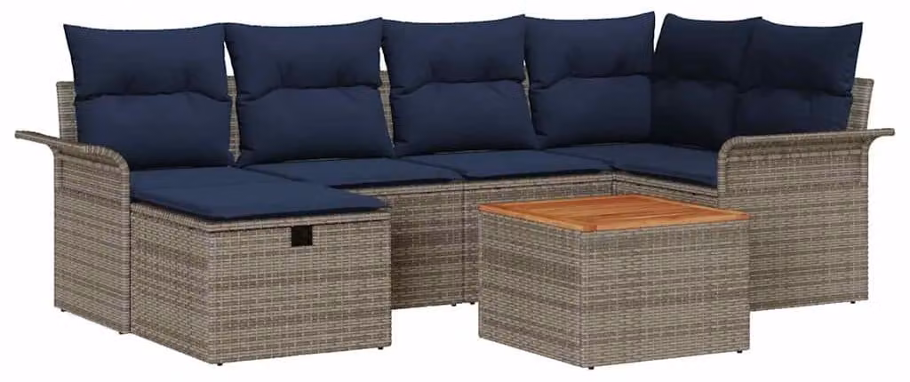 Set Divano da Giardino con cuscino 7 pcs Grigio polyrattan