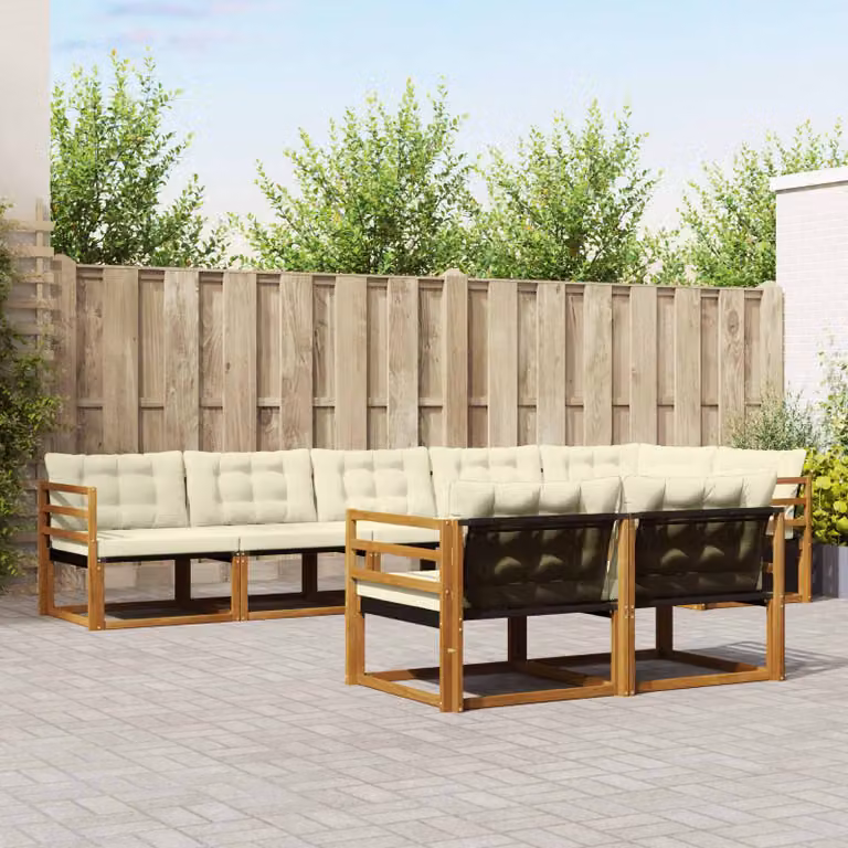 Set di divani da esterno a L vidaXL in legno di acacia con cuscini, 8 pezzi, beige e marrone