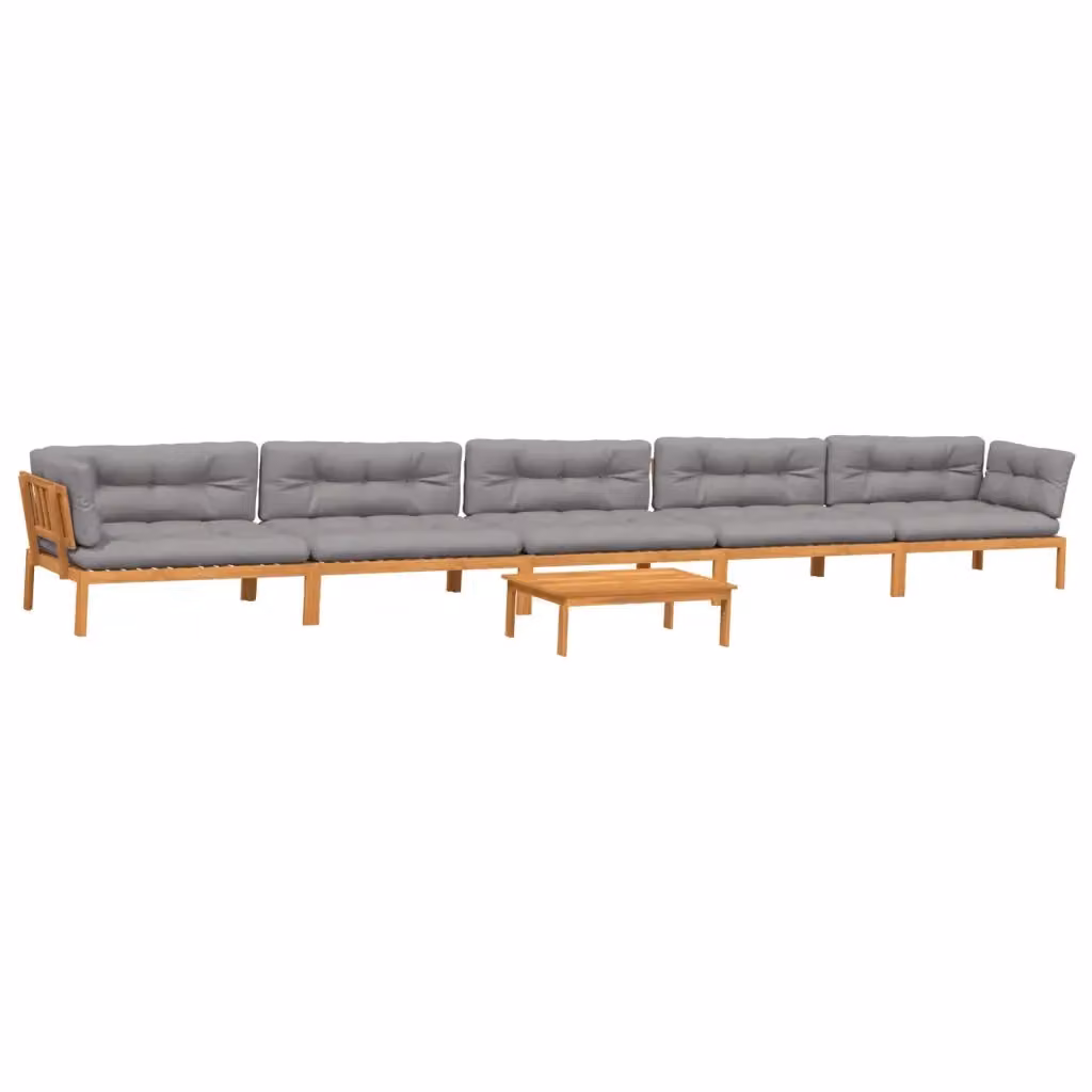Set Divano da Giardino in Legno di Acacia Massello vidaXL con Cuscini Grigi, 6 Pezzi – 2