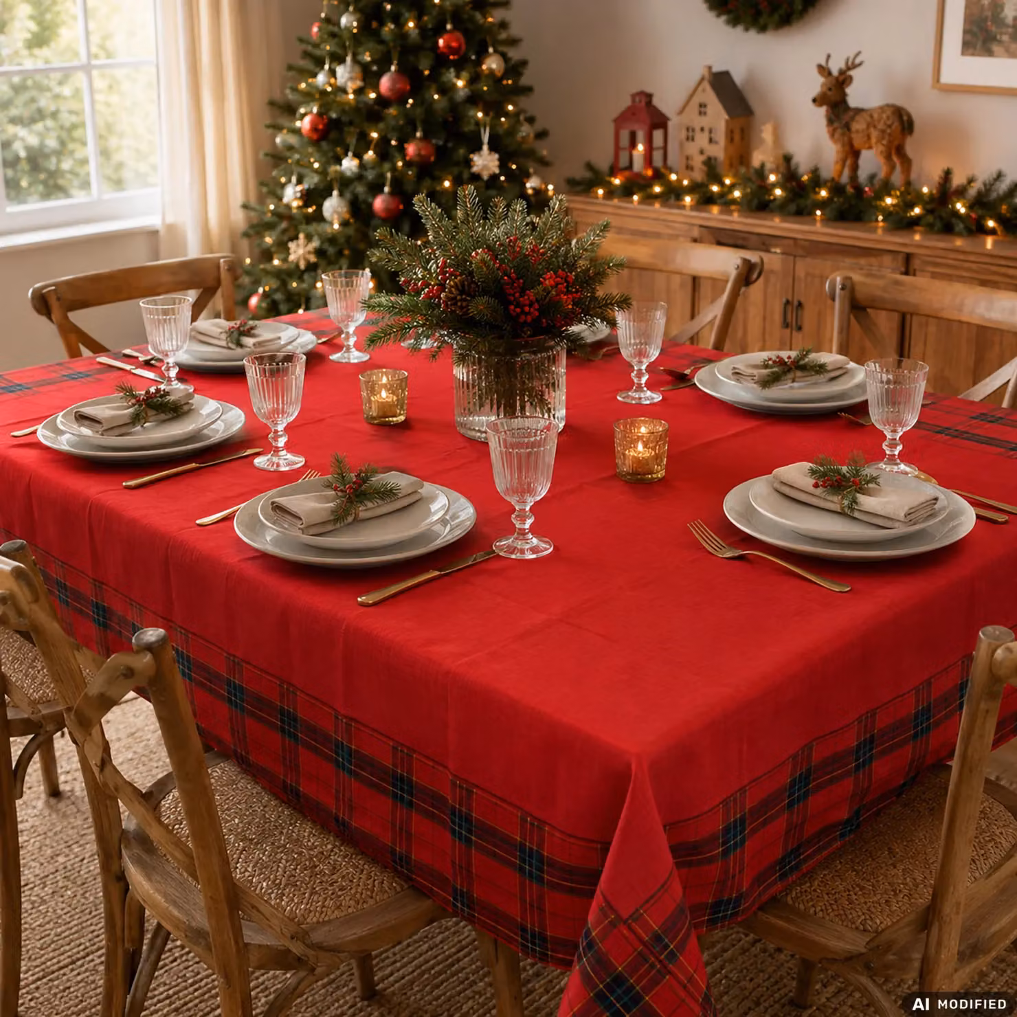 Tovaglia Natalizia Vestiamo Casa Gran Natale a Quadri Rossa, Antimacchia e Idrorepellente, L: 140 cm x P: 180 cm – 2