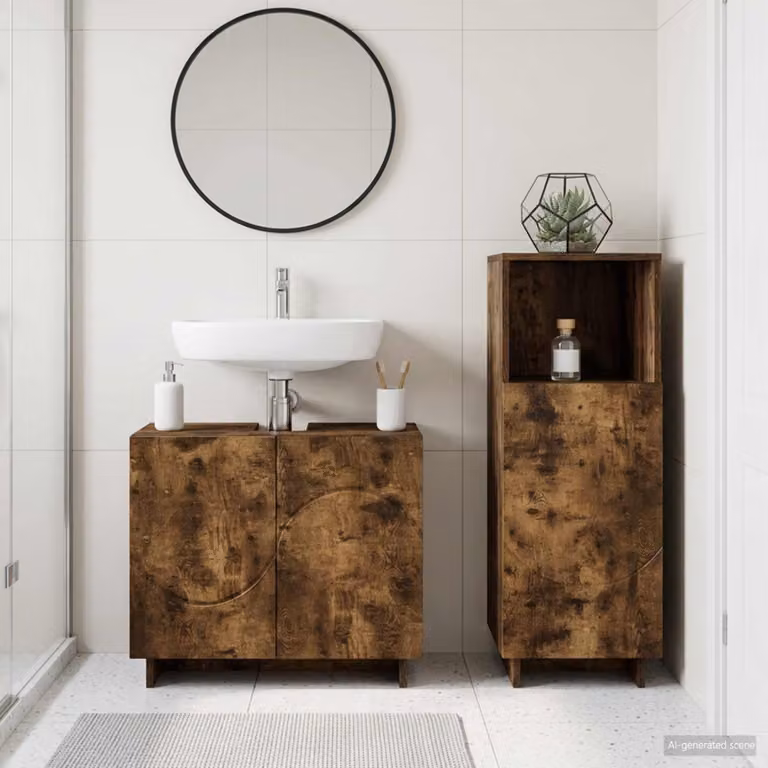 Set mobili da bagno moderni vidaXL in 2 pezzi colore marrone con vanità in legno ingegnerizzato e finitura opaca