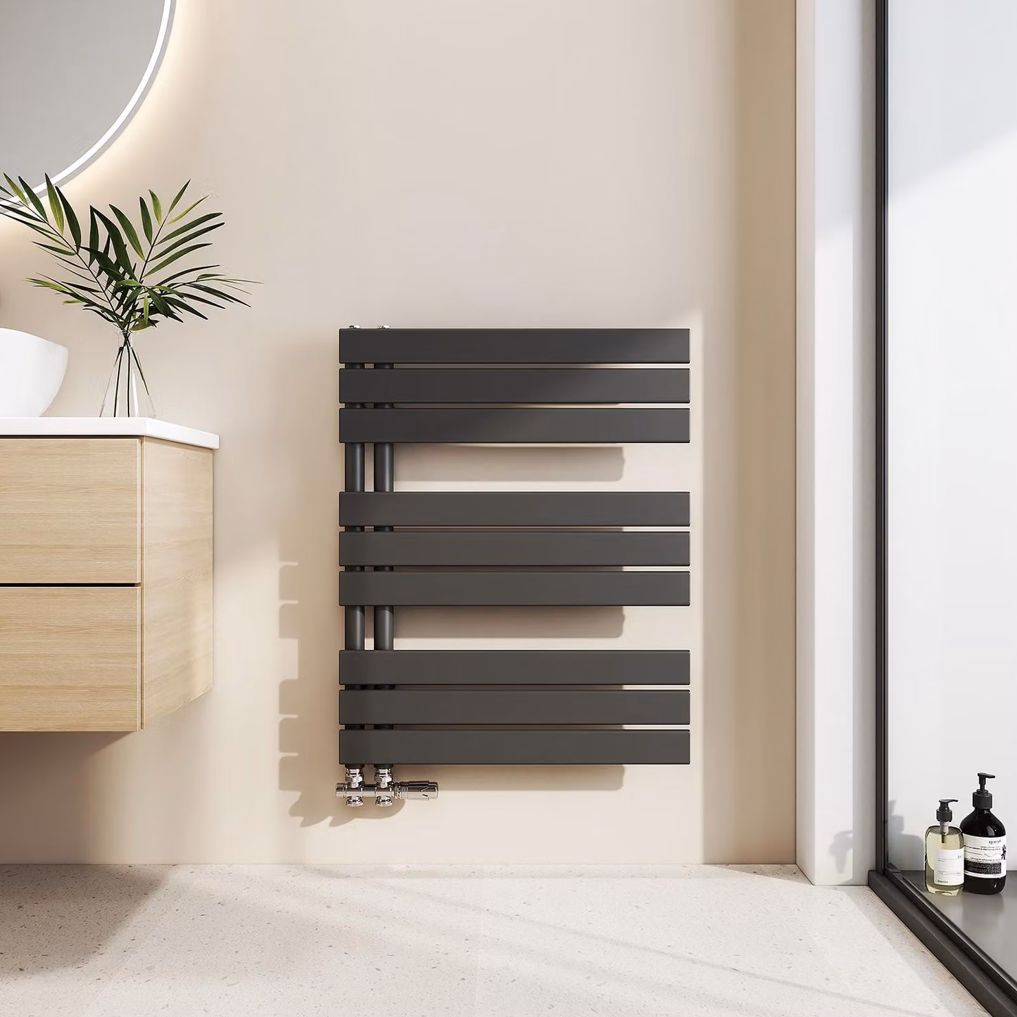 EMKE radiatore bagno piatto 76x60cm nero pannello scaldasalviette asciugacapelli porta asciugamani attacco laterale per bagno acqua calda 479W senza elemento riscaldante