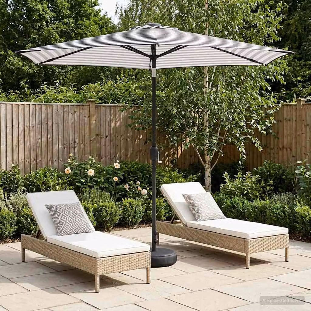 Parasol da giardino con luci LED e base vidaXL in poliestere, L: 270 cm x P: 270 cm