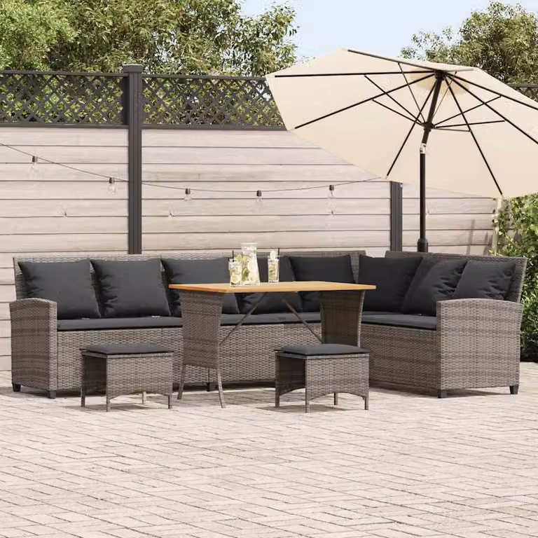 Maison Exclusive - Set da giardino a 4 pezzi con cuscini, a forma di L, grigio, in rattan sintetico