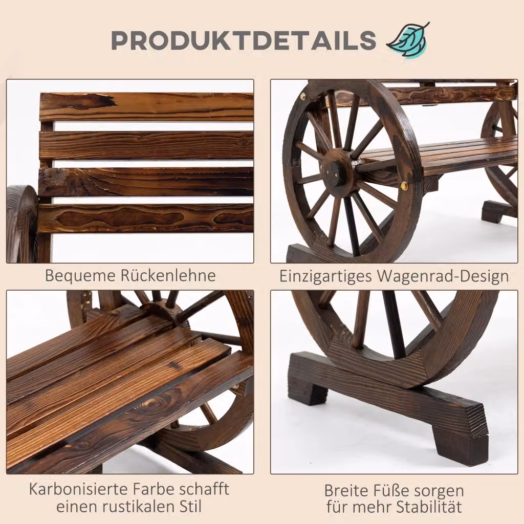 Panchina da giardino OKWISH a 2 posti in legno di abete marrone con braccioli e design rustico – 2