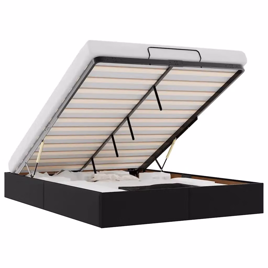 Struttura Letto con Contenitore a Sollevamento vidaXL in Similpelle Nero L: 140 cm, P: 190 cm, H: 28 cm – 2