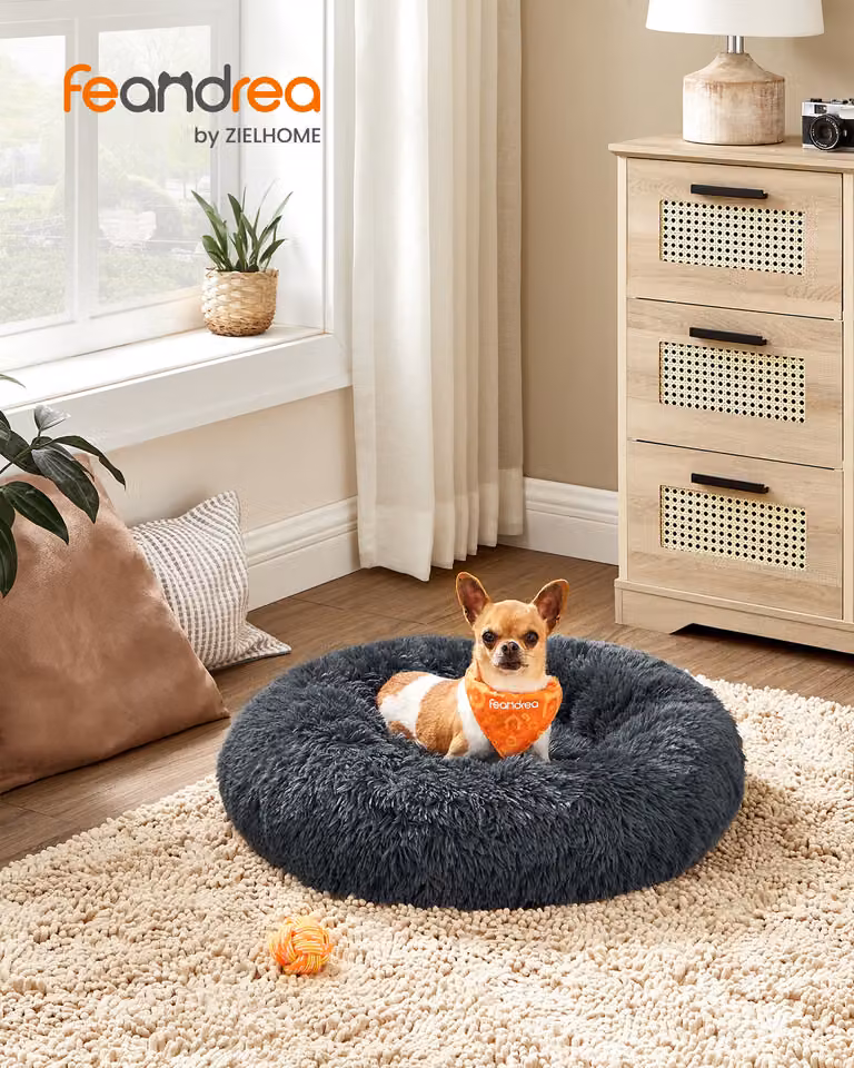 Letto per cani FEANDREA, letto per gatti, morbido peluche, 60 cm, grigio scuro PGW038G02