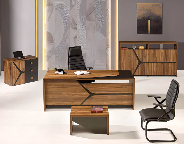 Arbeitszimmermöbel Schreibtisch Komplette 4tlg Holz Braun Büromöbel