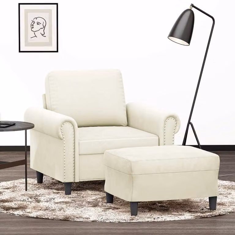 Maison Exclusive - Poltrona con poggiapiedi color crema, 60 cm, in velluto