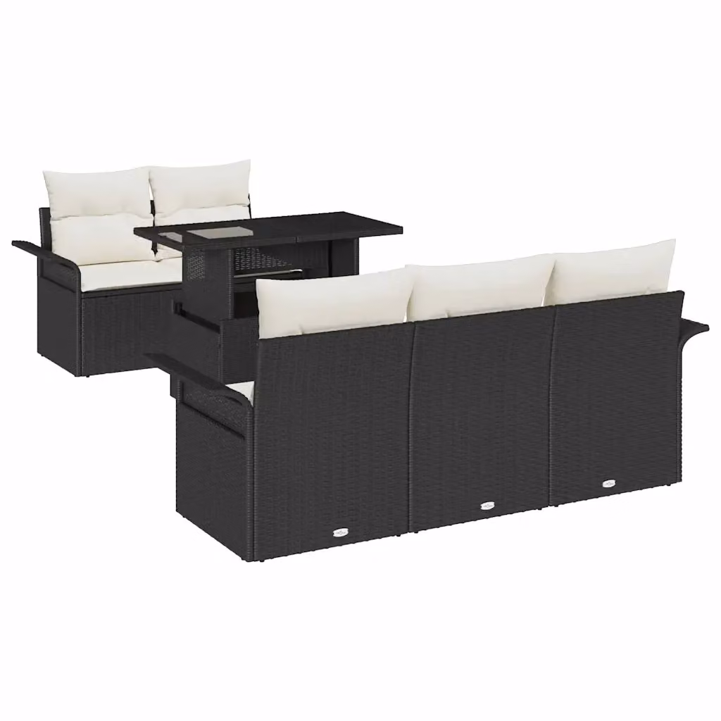 Set Divano da Giardino vidaXL 6 Pezzi in Polyrattan Nero con Cuscini Beige e Tavolino – 2
