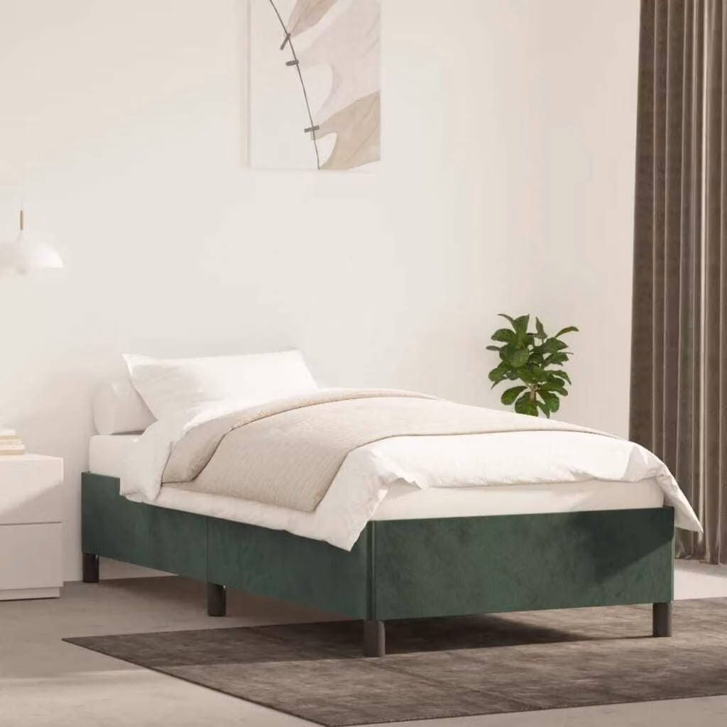 The Living Store Struttura letto in velluto verde scuro 90x200 cm