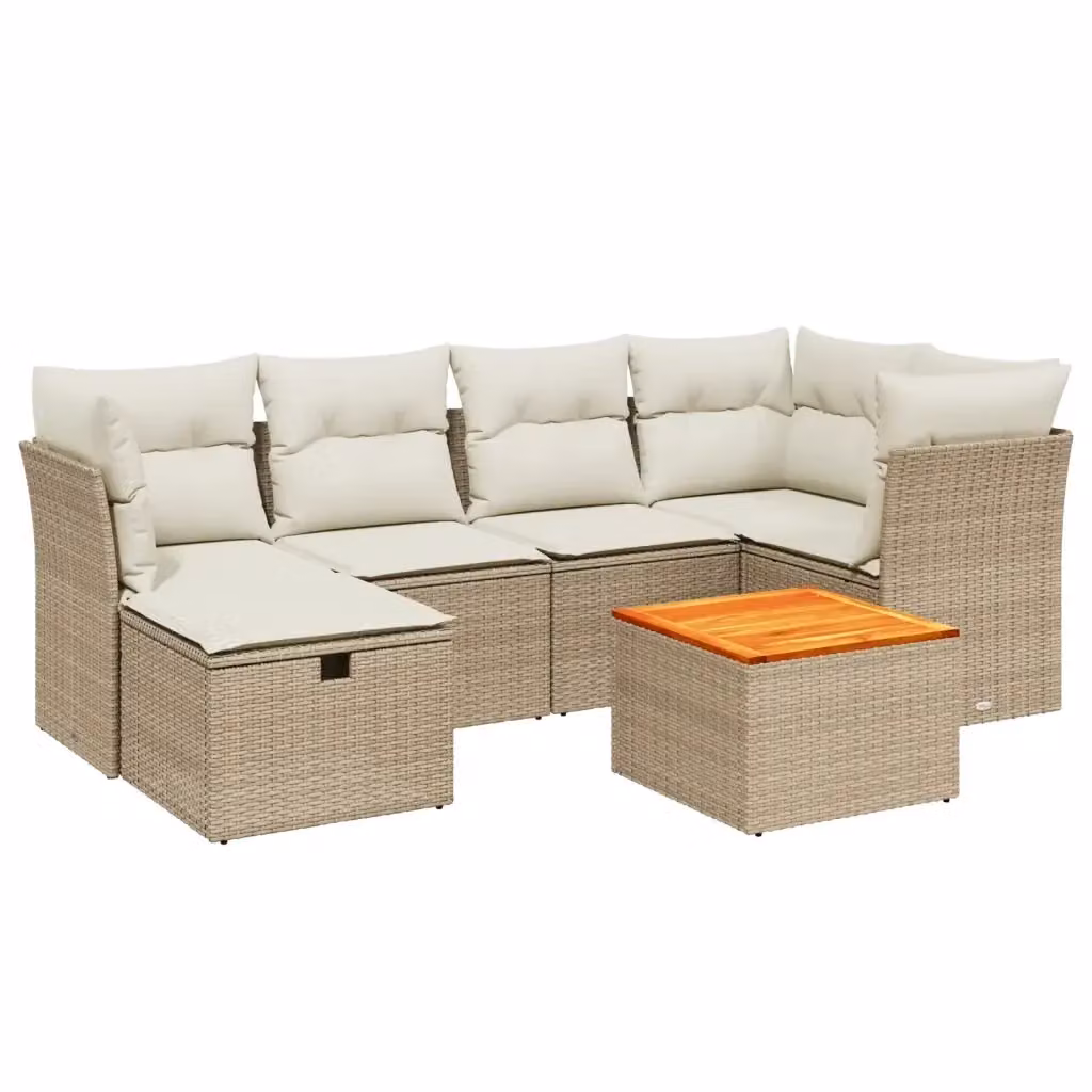 Set di divani da giardino vidaXL 7 pezzi con cuscini beige e struttura in metallo e rattan per esterno – 2