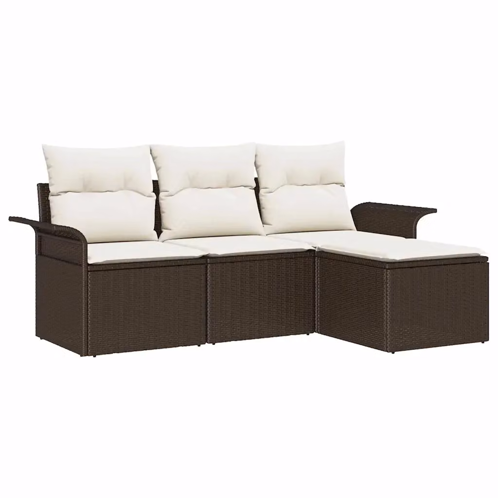 Set Divano da Giardino a L vidaXL Marrone con Cuscini e Pouf in Polyrattan e Metallo – 2