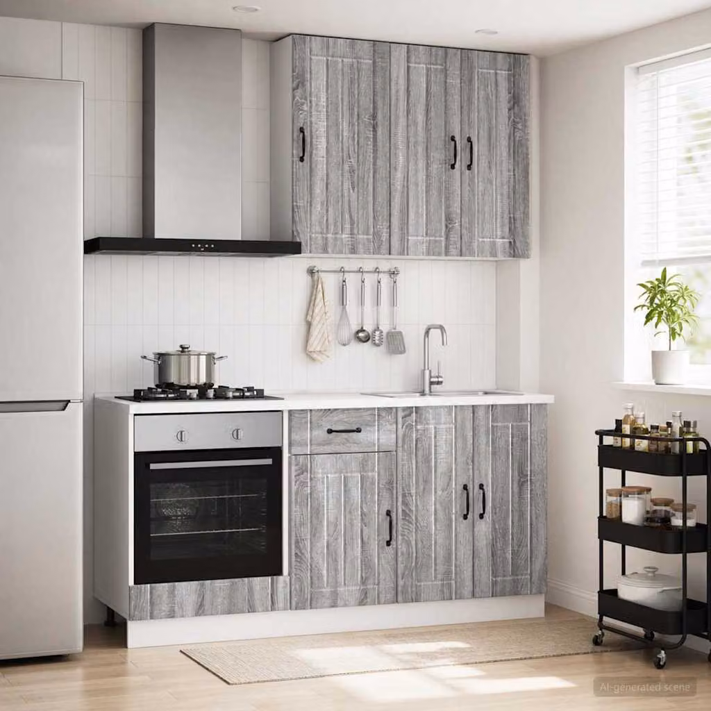 Set di unità cucina moderna vidaXL LUCCA composto da 5 pezzi in legno ingegnerizzato MDF color grigio Sonoma con ante a battente e cassetti