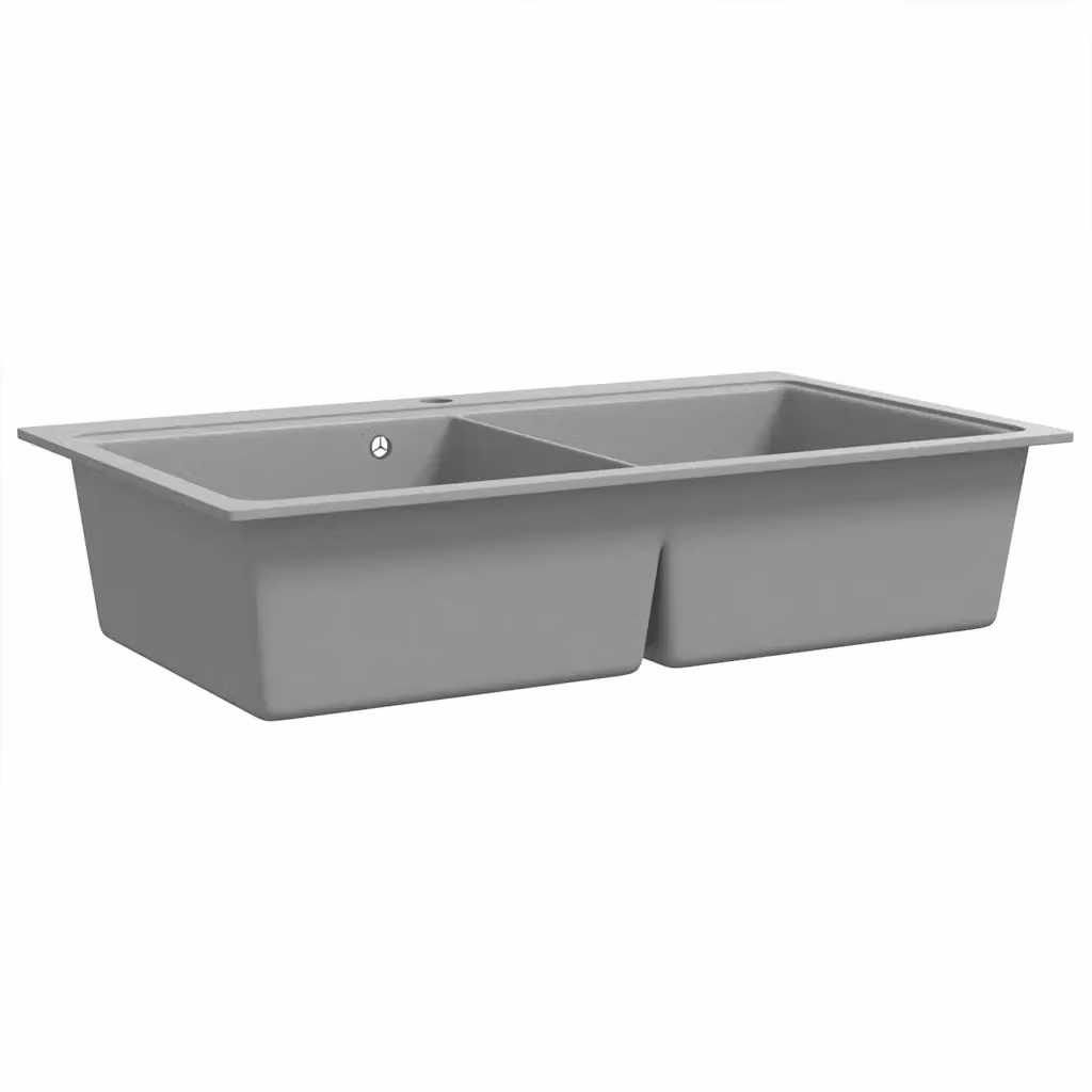 Lavello da cucina doppio in granito grigio vidaXL L/P/H: 86 x 51 x 20 cm – 2