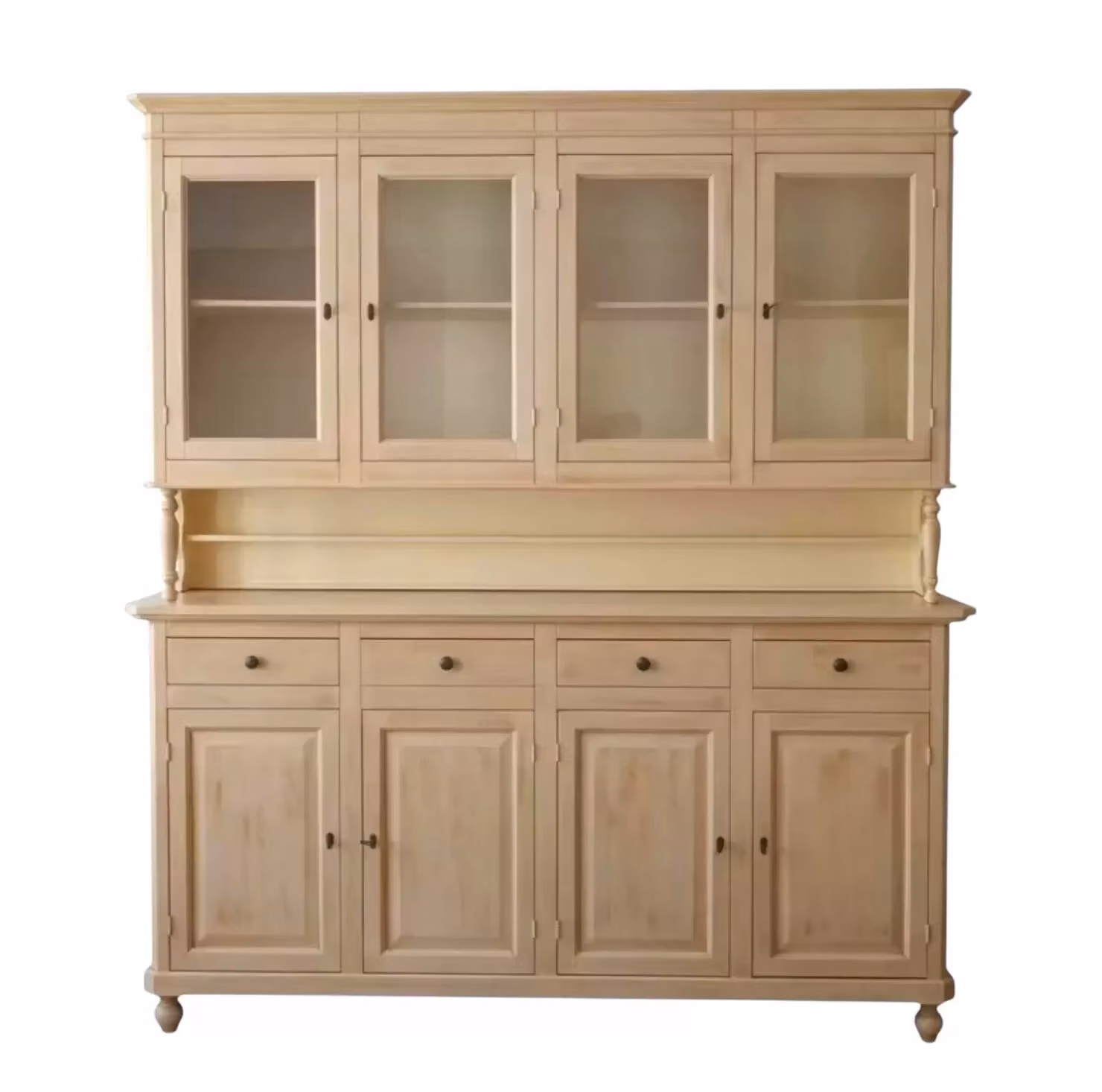 Cristalliera shabby chic in legno con ante in vetro Mobili 2G, colore avorio patinato, L: 196 cm, P: 43 cm, H: 208 cm – 2