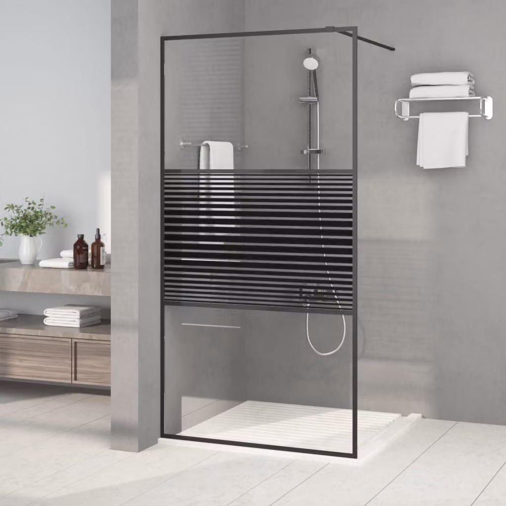Parete Doccia Walk in vidaXL, Vetro Trasparente ESG, Colore Nero, L: 100 cm, H: 195 cm – 1