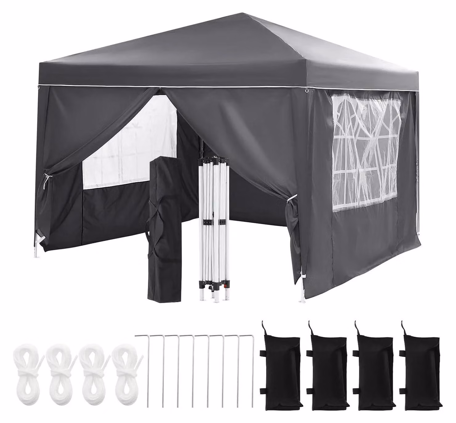 Gazebo pieghevole 3 x 3 m - Gazebo pop-up per feste/gazebo da giardino - 4 pareti laterali - Montaggio rapido automatico - Colonna d'acqua 1000–1500 mm - Per 8+ persone - Grigio