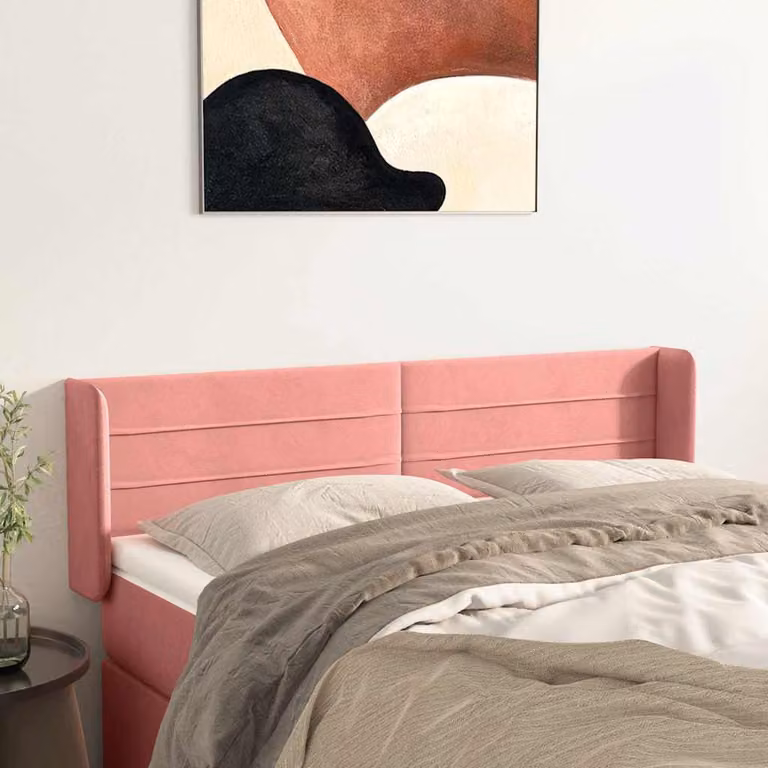 Testiera ad orecchio vidaXL in velluto rosa per la tua camera da letto L: 147 cm, P: 16 cm, H: 78-88 cm